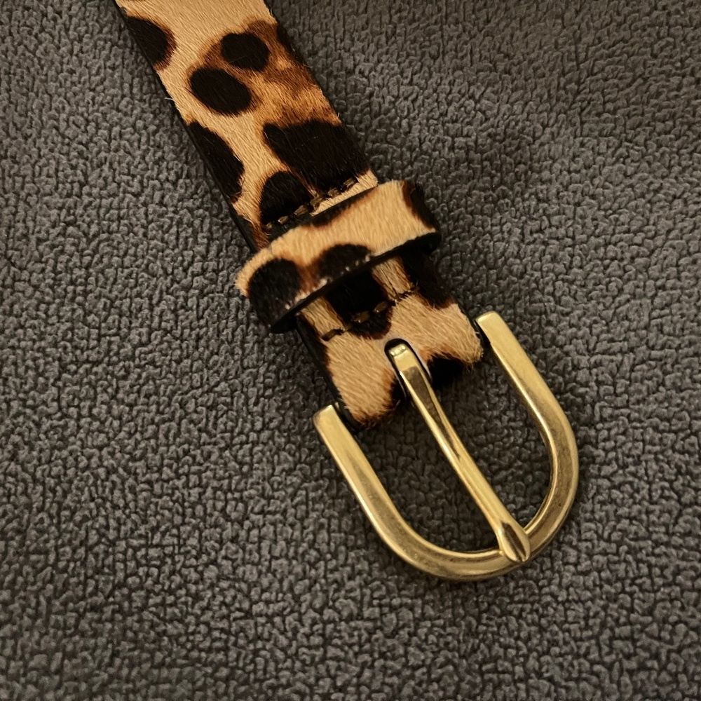 J Crew haircalf leopard printed leather belt (new)